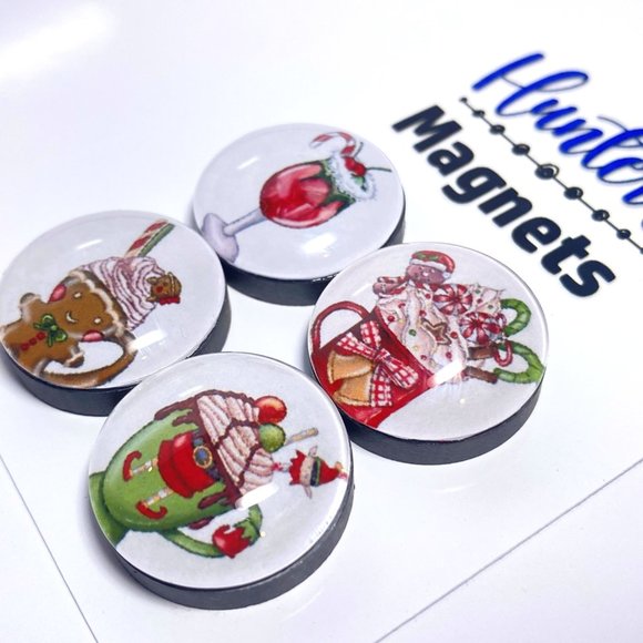 Set of 4 Handcrafted Glass Christmas Coffee Magnets Collection 4 - Refrigerator - Picture 3 of 3